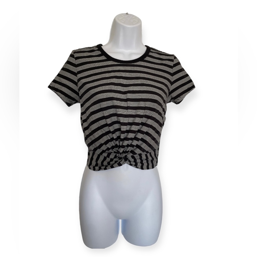 Short Sleeve Cropped Striped Crew Tee